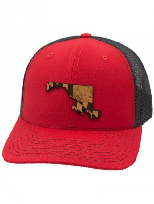 Baseball Caps Maryland 'The 7' Leather Patch Hat Curved Trucker - Heather Grey/Black - CK18IGR89G7 $28.42