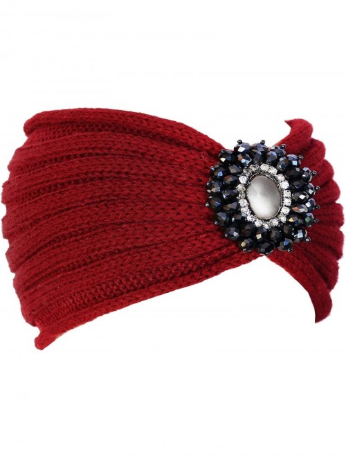 Cold Weather Headbands Crochet Jewel Winter Headband Ear Warmer - Wide Burgundy - C812NSLXILB $14.14