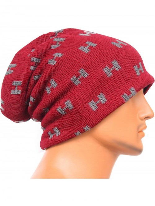 Skullies & Beanies Unisex Adult Winter Warm Slouch Beanie Long Baggy Skull Cap Stretchy Knit Hat Oversized - Redgrey - CQ1291...