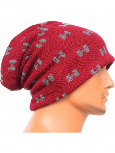 Skullies & Beanies Unisex Adult Winter Warm Slouch Beanie Long Baggy Skull Cap Stretchy Knit Hat Oversized - Redgrey - CQ1291...