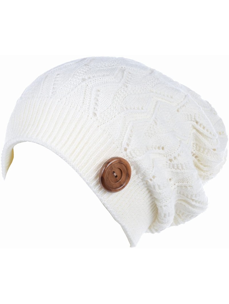 Skullies & Beanies Winter Womens Fashion Bun Ponytail Fleece Lined Slouchy Knit Beanie Hat - Off White - CH186C2ZWXZ $20.13