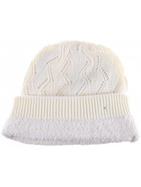 Skullies & Beanies Winter Womens Fashion Bun Ponytail Fleece Lined Slouchy Knit Beanie Hat - Off White - CH186C2ZWXZ $20.13