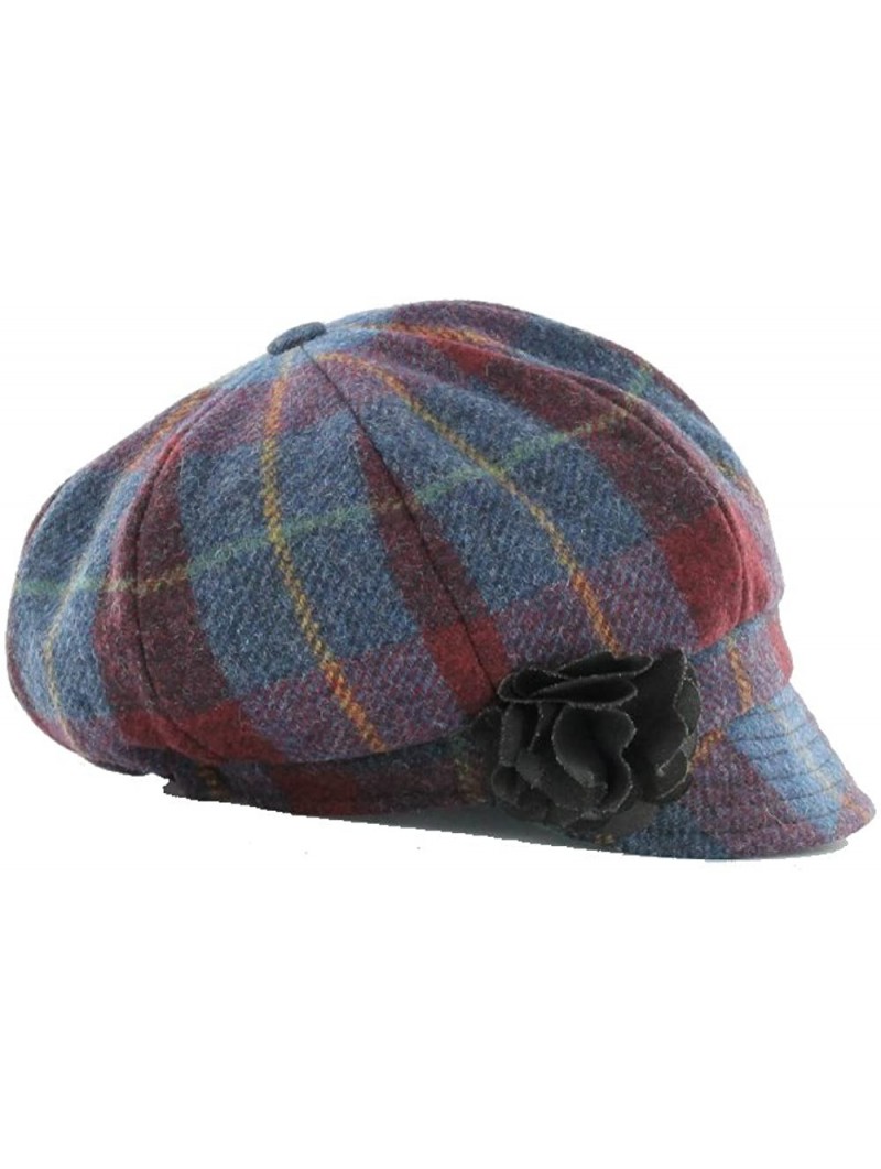 Newsboy Caps Irish Newsboy Cap Made in Ireland Women's Newsboy Hat 8 Panel Irish Wool - Blue Plaid - CQ12IWQZ5VJ $60.37