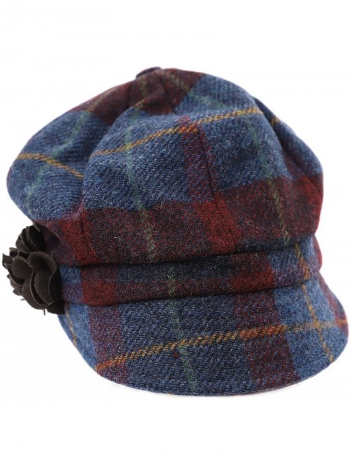 Newsboy Caps Irish Newsboy Cap Made in Ireland Women's Newsboy Hat 8 Panel Irish Wool - Blue Plaid - CQ12IWQZ5VJ $60.37