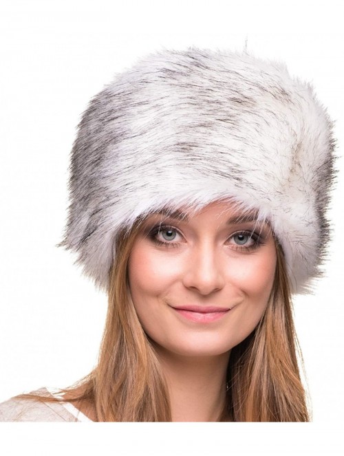 Bomber Hats Russian Faux Fur Hat for Women - Like Real Fur - Comfy Cossack Style (M- White with Black) - C3110UBXC5L $31.89