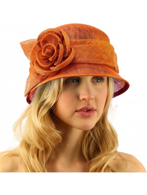 Bucket Hats Summer 1920s Flapper Sinamay Floral Cloche Bucket Millinery Church Hat - Rust - CQ197EWHTNX $50.66