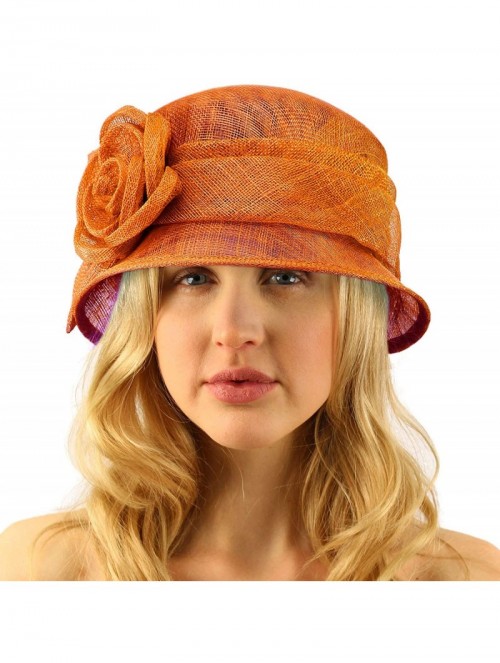 Bucket Hats Summer 1920s Flapper Sinamay Floral Cloche Bucket Millinery Church Hat - Rust - CQ197EWHTNX $50.66