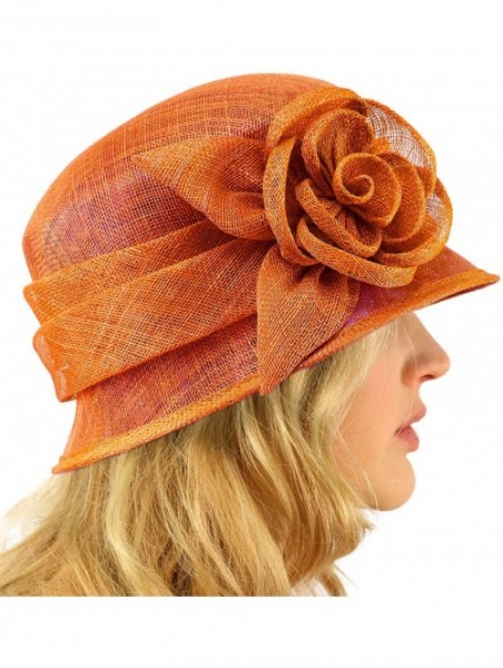 Bucket Hats Summer 1920s Flapper Sinamay Floral Cloche Bucket Millinery Church Hat - Rust - CQ197EWHTNX $50.66