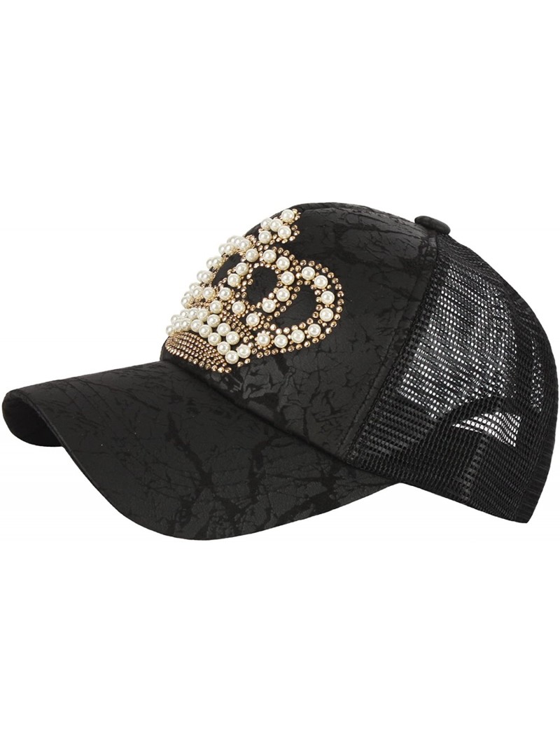 Baseball Caps Black Gold Silver Cubic Stud Metal Skull Club Punk Mesh Hat Trucker Ball Cap - C.crown-gold - CQ182IHZK6L $23.78