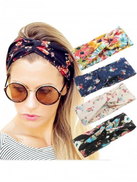 Headbands 4 Pack Women Headband Boho Floal Style Criss Cross Head Wrap Hair Band - Set1 - CO18Z0UDKL3 $18.57