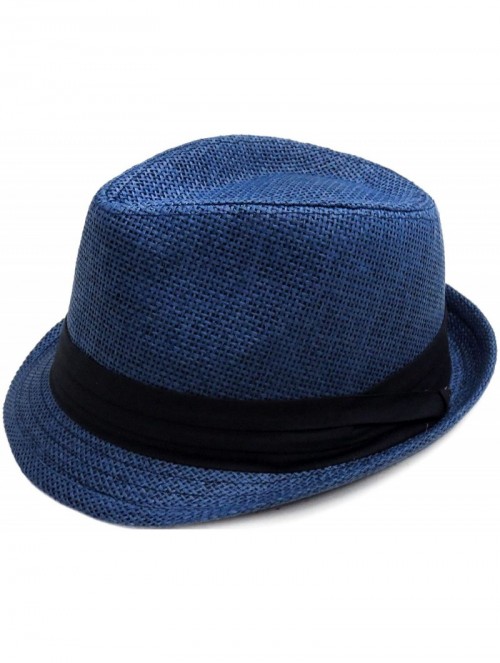 Fedoras Men/Women Outdoors Summer Short Brim Straw Fedora Sun Hat - Navy - CR18D37TGE8 $21.00