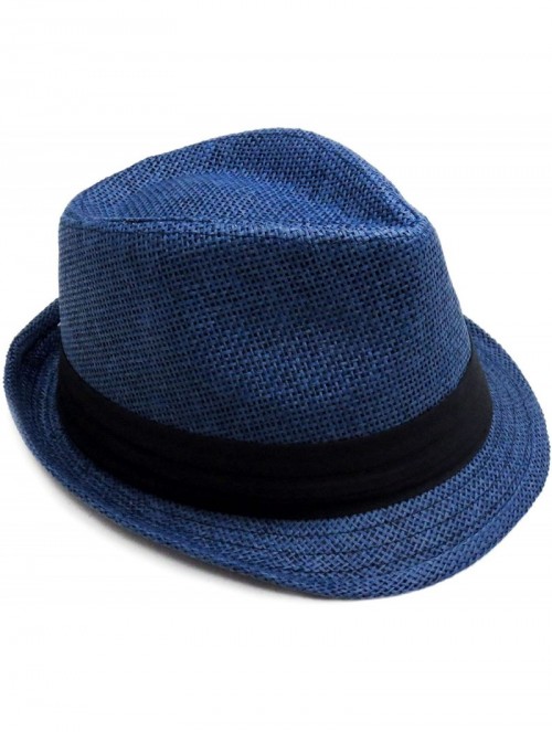 Fedoras Men/Women Outdoors Summer Short Brim Straw Fedora Sun Hat - Navy - CR18D37TGE8 $21.00