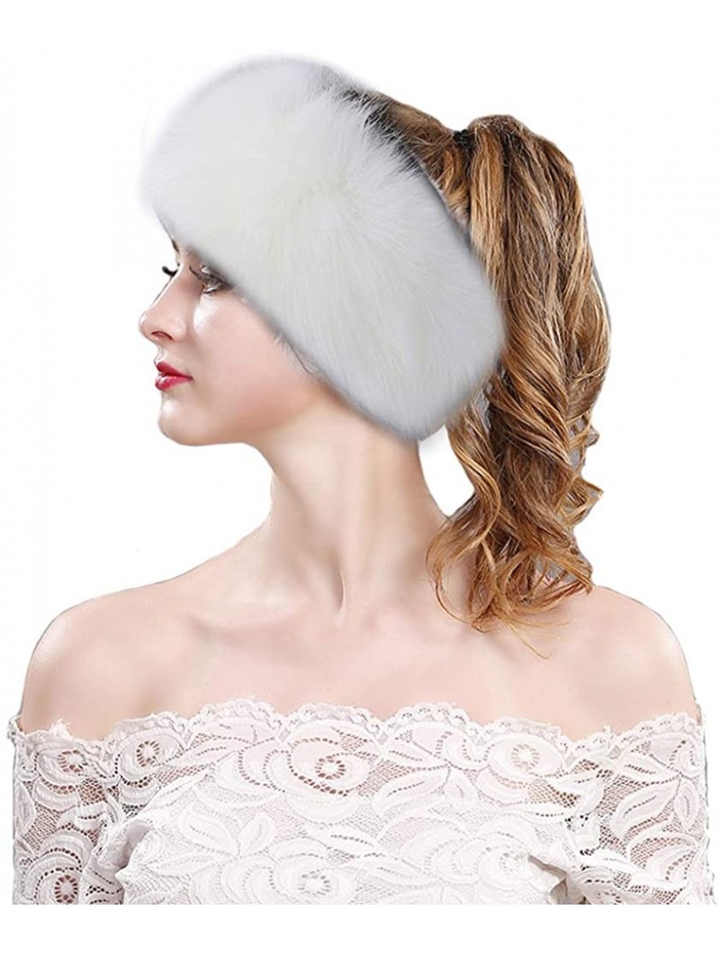 Cold Weather Headbands Women's Faux Fur Headband Elastic Head Warmer Luxurious Earmuff Snow Hat - White - C318K7Q4RTC $19.38