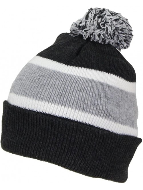 Skullies & Beanies Quality Cuffed Cap with Large Pom Pom (One Size)(Fits Large Heads) - Dark Gray/Light Gray - CT188CE5DCY $1...