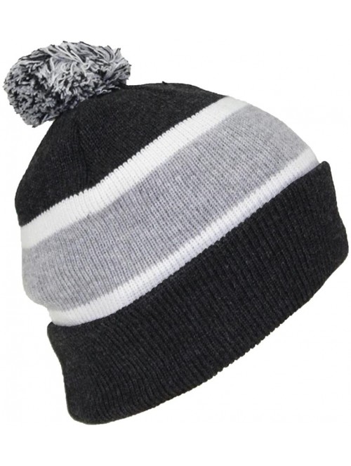 Skullies & Beanies Quality Cuffed Cap with Large Pom Pom (One Size)(Fits Large Heads) - Dark Gray/Light Gray - CT188CE5DCY $1...