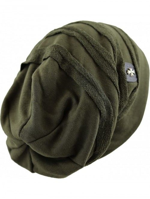 Skullies & Beanies Vintage Horizontal Long Slouchy Baggy Beanie Cross Badge Lined Winter Hat - Olive - C212MABQH64 $11.62