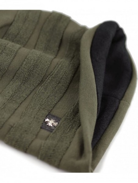 Skullies & Beanies Vintage Horizontal Long Slouchy Baggy Beanie Cross Badge Lined Winter Hat - Olive - C212MABQH64 $11.62