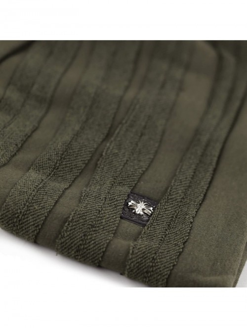 Skullies & Beanies Vintage Horizontal Long Slouchy Baggy Beanie Cross Badge Lined Winter Hat - Olive - C212MABQH64 $11.62