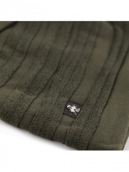 Skullies & Beanies Vintage Horizontal Long Slouchy Baggy Beanie Cross Badge Lined Winter Hat - Olive - C212MABQH64 $11.62