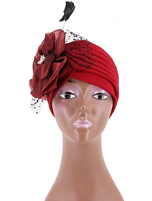 Skullies & Beanies Shiny Flower Turban Shimmer Chemo Cap Hairwrap Headwear Beanie Hair Scarf - Wine Red2 - C0194UI5L85 $14.29