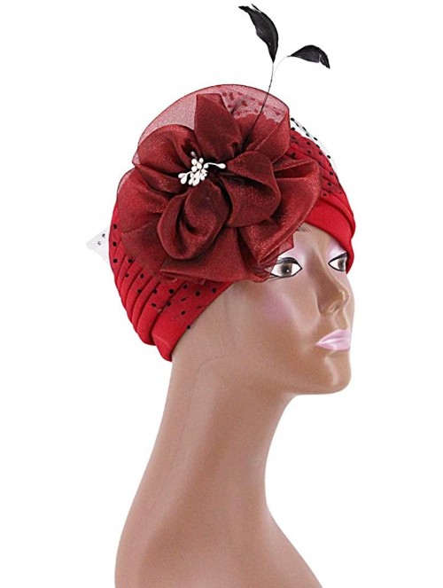 Skullies & Beanies Shiny Flower Turban Shimmer Chemo Cap Hairwrap Headwear Beanie Hair Scarf - Wine Red2 - C0194UI5L85 $14.29