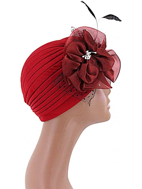 Skullies & Beanies Shiny Flower Turban Shimmer Chemo Cap Hairwrap Headwear Beanie Hair Scarf - Wine Red2 - C0194UI5L85 $14.29