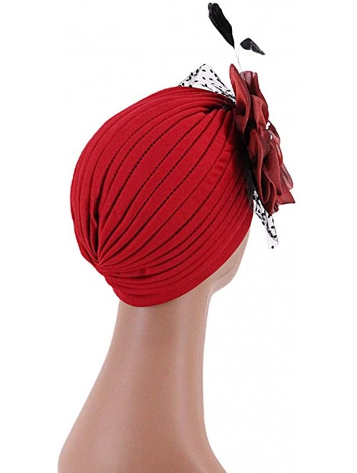 Skullies & Beanies Shiny Flower Turban Shimmer Chemo Cap Hairwrap Headwear Beanie Hair Scarf - Wine Red2 - C0194UI5L85 $14.29