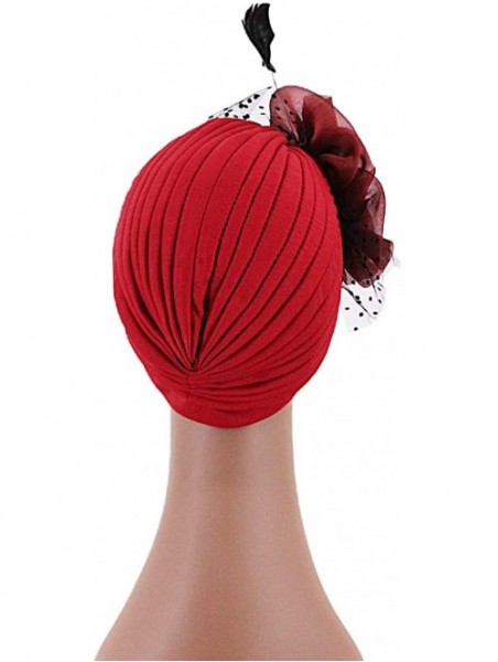 Skullies & Beanies Shiny Flower Turban Shimmer Chemo Cap Hairwrap Headwear Beanie Hair Scarf - Wine Red2 - C0194UI5L85 $14.29