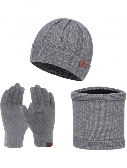Skullies & Beanies Winter Thick Beanie Hat Scarf Touch Screen Gloves Set Fit for Men Women - B - Grey - CO192K8CQ8D $19.21