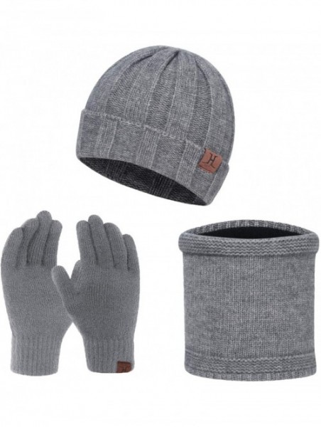 Skullies & Beanies Winter Thick Beanie Hat Scarf Touch Screen Gloves Set Fit for Men Women - B - Grey - CO192K8CQ8D $19.21