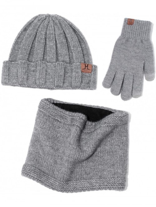 Skullies & Beanies Winter Thick Beanie Hat Scarf Touch Screen Gloves Set Fit for Men Women - B - Grey - CO192K8CQ8D $19.21