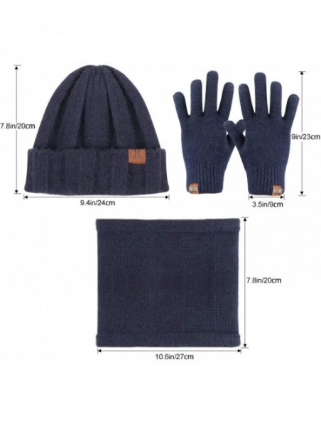 Skullies & Beanies Winter Thick Beanie Hat Scarf Touch Screen Gloves Set Fit for Men Women - B - Grey - CO192K8CQ8D $19.21