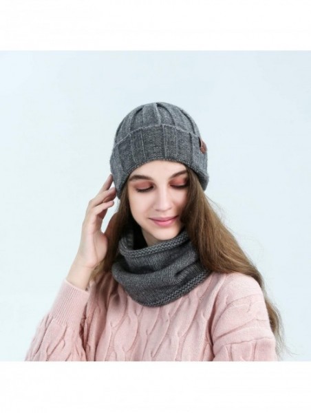 Skullies & Beanies Winter Thick Beanie Hat Scarf Touch Screen Gloves Set Fit for Men Women - B - Grey - CO192K8CQ8D $19.21