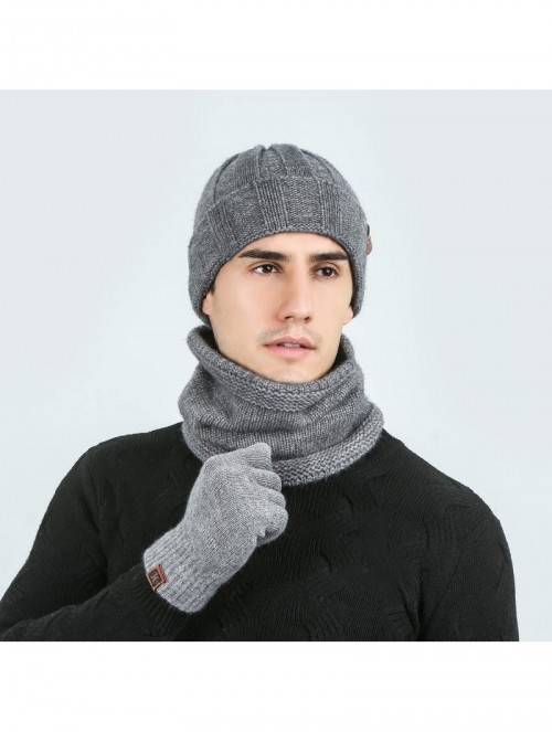 Skullies & Beanies Winter Thick Beanie Hat Scarf Touch Screen Gloves Set Fit for Men Women - B - Grey - CO192K8CQ8D $19.21