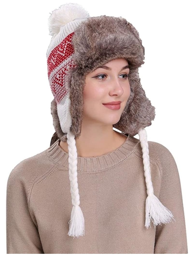 Skullies & Beanies Women Knit Wool Beanie Hat Winter Warm Ski Cap with Ear Flaps - White - CN187NQ5QZW $13.41