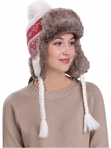 Skullies & Beanies Women Knit Wool Beanie Hat Winter Warm Ski Cap with Ear Flaps - White - CN187NQ5QZW $13.41