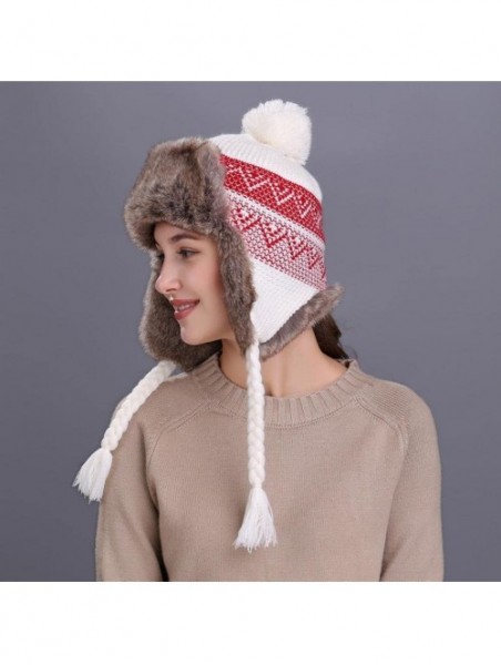 Skullies & Beanies Women Knit Wool Beanie Hat Winter Warm Ski Cap with Ear Flaps - White - CN187NQ5QZW $13.41