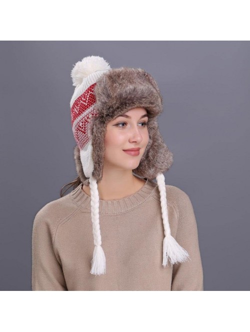 Skullies & Beanies Women Knit Wool Beanie Hat Winter Warm Ski Cap with Ear Flaps - White - CN187NQ5QZW $13.41