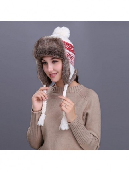 Skullies & Beanies Women Knit Wool Beanie Hat Winter Warm Ski Cap with Ear Flaps - White - CN187NQ5QZW $13.41