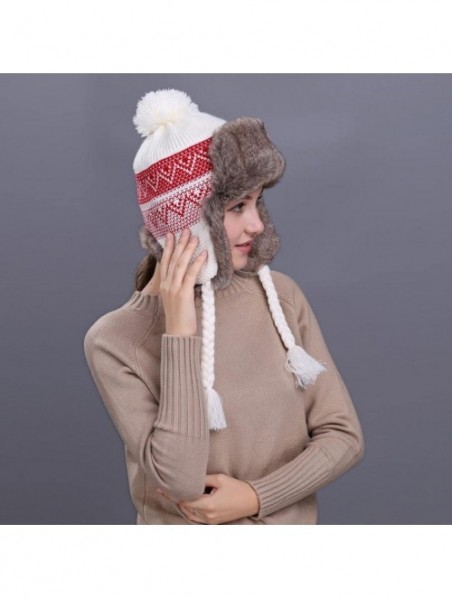 Skullies & Beanies Women Knit Wool Beanie Hat Winter Warm Ski Cap with Ear Flaps - White - CN187NQ5QZW $13.41