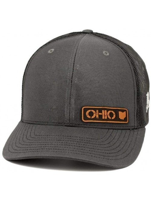 Baseball Caps 'Ohio Native' Leather Patch Hat Curved Trucker - Charcoal/Black - CW18IGQ43CR $26.76