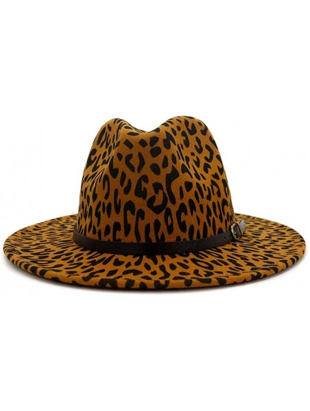 Fedoras Men & Women's Wide Brim Fedora Hat with Band Unisex Felt Panama Cap - Leopard Khaki - CB199DRQLKH $18.18