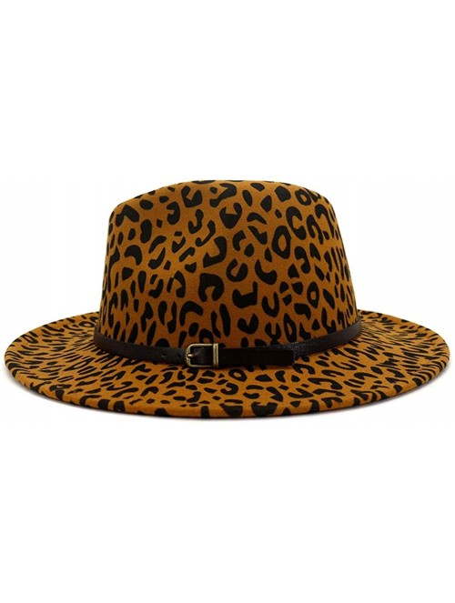 Fedoras Men & Women's Wide Brim Fedora Hat with Band Unisex Felt Panama Cap - Leopard Khaki - CB199DRQLKH $18.18