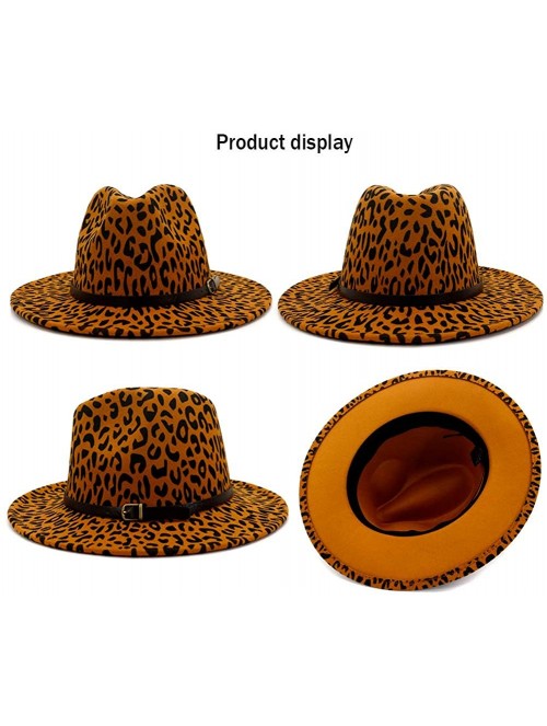 Fedoras Men & Women's Wide Brim Fedora Hat with Band Unisex Felt Panama Cap - Leopard Khaki - CB199DRQLKH $18.18