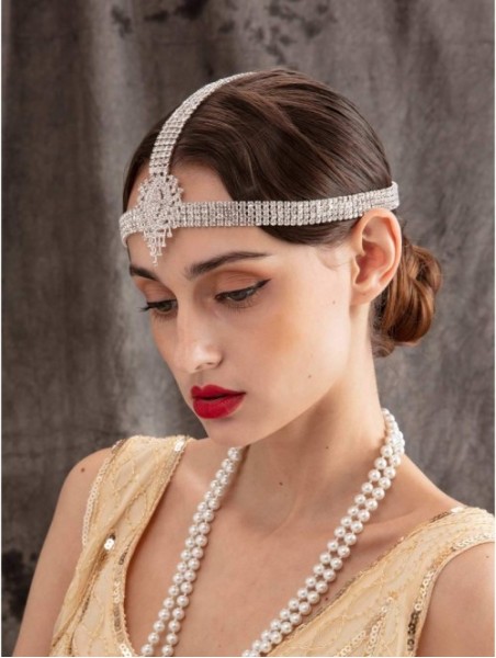 Headbands Rhinestone 1920s Headpiece Silver - Flapper Headband for Costume Party Gatsby Accessories Decorative Headbands - CP...