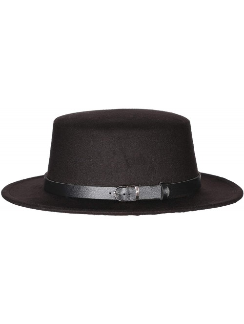 Fedoras Women's Brim Fedora Wool Flat Top Hat Church Derby Belt Cap - Black - CN18L0YN9R9 $19.77