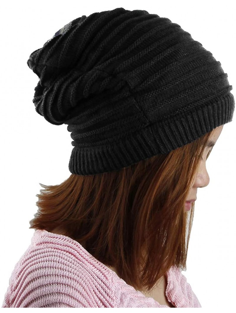 Skullies & Beanies Unisex Slouchy Beanie Hat Stripe Knit Cap Loop Scarf Neckerchief Dreadlocks - 011-black - CG129TC7MAL $12.15