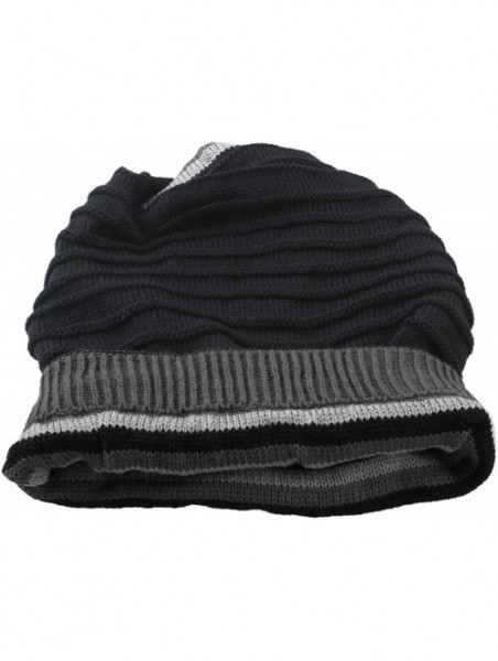 Skullies & Beanies Unisex Slouchy Beanie Hat Stripe Knit Cap Loop Scarf Neckerchief Dreadlocks - 011-black - CG129TC7MAL $12.15