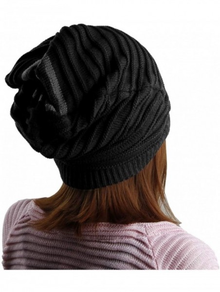 Skullies & Beanies Unisex Slouchy Beanie Hat Stripe Knit Cap Loop Scarf Neckerchief Dreadlocks - 011-black - CG129TC7MAL $12.15