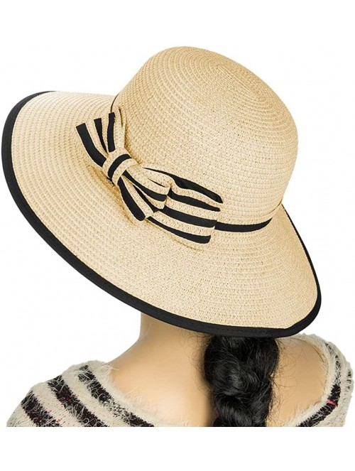 Sun Hats Women's Vintage Classic Derby Panama Hat Floppy Wide Brim Summer Style Beach Hat - Khaki_ - CV12GSPN5BN $20.16